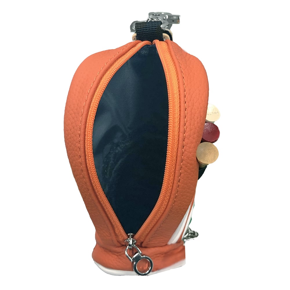 キャディーバッグ型ゴルフボールケース オレンジ｜ケース ゴルフ ゴルフボールケース 革 キャディーバッグ [3085]