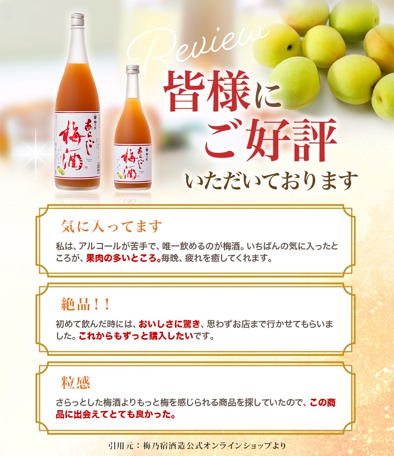 梅乃宿 あらごし梅酒 1800ml ／ お酒 リキュール ギフト 贈り物 プレゼント 人気 メーカー直送 濃厚 デザート 果肉たっぷり ロック ストレート 奈良県 葛城市【umyd005】