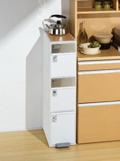 分別スイングステーションワイドウッドトップ３段 ＢＷＰ－１２ＢＳWT ホワイト ／ ライクイット ダストストッカー ゴミ箱 多分別 スイングパネル フットパネル 耐熱性木天板付き 奈良県 葛城市【like078】