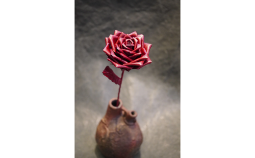 Eterna -Leather Rose- カラー ワインレッド ／ 国産 革 レザー ローズ バラ 造花 アートフラワー 小物 インテリア 記念日【area001-winered】