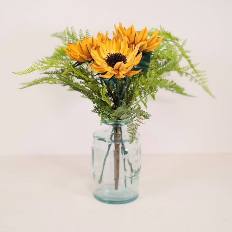 Eterna -Leather Himawari- カラー 黄色 ／ 国産 革 レザー ひまわり 造花 アートフラワー 小物 インテリア 記念日【area002-yellow】