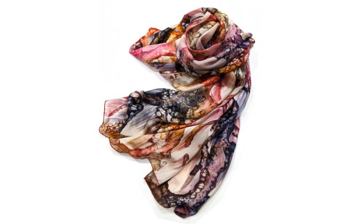 墨流し染 シルクロングストール(モダン泡柄) ／ 染美堂 絹 サテン織 超大判 ストール 奈良県 葛城市【snbd005】