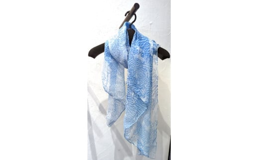 墨流し染 シルク ロングストール (青珊瑚柄) ／ 染美堂 一点物 絹 シルク 現代風 アート インテリア シフォン織 上品 奈良県 葛城市【snbd008】