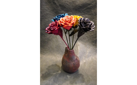 Eterna -Leather Rose- カラー 黄色 ／ 国産 革 レザー ローズ バラ 造花 アートフラワー 小物 インテリア プレゼント【area001-yellow】