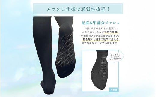 メッシュ着圧ソックス　ホワイト 1足／ 夏用着圧 冷感着圧 足底・足の甲 レディース 蒸れない靴下 吸水 メッシュ生地 白 22-25cm【nkmd004-2】