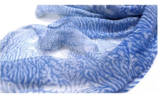 墨流し染 シルク ロングストール (青珊瑚柄) ／ 染美堂 一点物 絹 シルク 現代風 アート インテリア シフォン織 上品 奈良県 葛城市【snbd008】