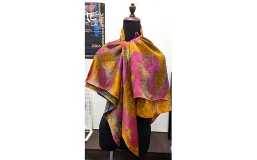 墨流し染 シルク スカーフ (秋色微粒子) ／ 染美堂 一点物 絹 現代風 アート サテン織 贈り物 上品 奈良県 葛城市  【snbd017】