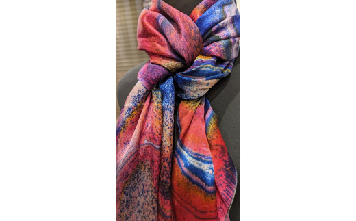 墨流し染 シルク ロングストール (マーブル模様) ／ 染美堂 一点物 絹 現代風 アート サテン織 贈り物 上品 奈良県 葛城市【snbd013】