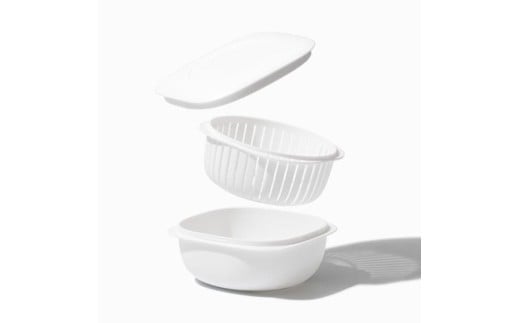 蒸気であたためる冷凍ごはん容器　4個組 (収納ボックス付き) 【2色から好きなカラーを選べる】 ホワイト / 奈良県 葛城市 容器 プラスチック ライクイット 冷凍ご飯 ザル型【like091-1】