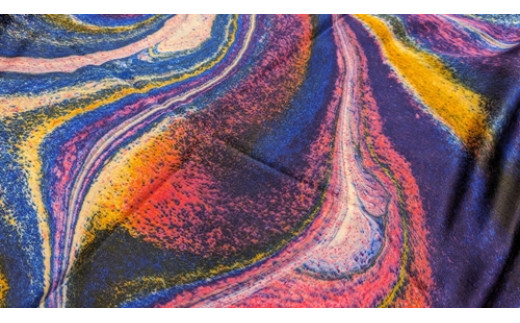 墨流し染 シルク ロングストール (マーブル模様) ／ 染美堂 一点物 絹 現代風 アート サテン織 贈り物 上品 奈良県 葛城市【snbd013】