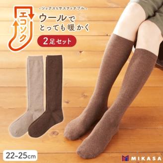 エコソク ハイソックス 2足組 （ほっこりカラー） レディース ／ 靴下 ソックス ウール 暖かい 奈良県 葛城市【mika055】