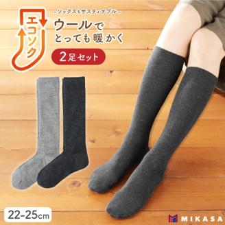 エコソク ハイソックス 2足組 （まったりカラー） レディース ／ 靴下 ソックス ウール 暖かい 奈良県 葛城市【mika056】