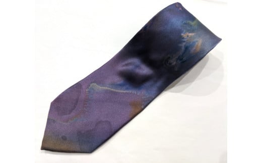 墨流し染　シルクネクタイ（紫） ／ 染美堂 絹 サテン織 奈良県 葛城市【snbd001】