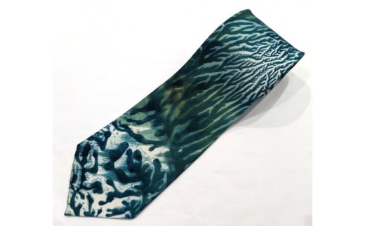 墨流し染　シルクネクタイ（緑珊瑚柄） ／ 染美堂 絹 サテン織 奈良県 葛城市【snbd002】