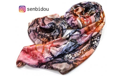 墨流し染 シルクロングストール(モダン泡柄) ／ 染美堂 絹 サテン織 超大判 ストール 奈良県 葛城市【snbd005】