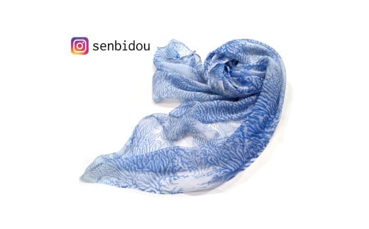 墨流し染 シルク ロングストール (青珊瑚柄) ／ 染美堂 一点物 絹 シルク 現代風 アート インテリア シフォン織 上品 奈良県 葛城市【snbd008】