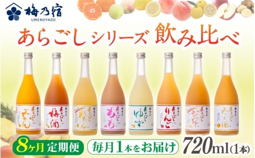 梅乃宿 あらごしシリーズ 飲み比べ【８ヵ月定期便】毎月720ml×１本 ／ 定期便 梅乃宿酒造 お酒 リキュール ギフト 贈り物 プレゼント 人気 メーカー直送 みっく酒 ゆず みかん 梅酒 もも 果実 奈良県 葛城市【umyd-tkb001】