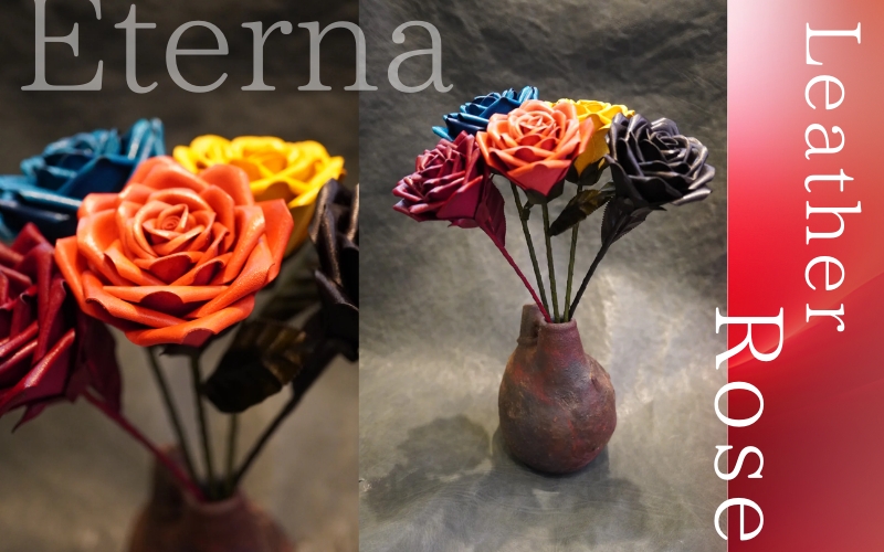 Eterna -Leather Rose- カラー ワインレッド / 国産 革 レザー ローズ バラ 造花 アートフラワー 小物 インテリア 記念日[area001-winered]