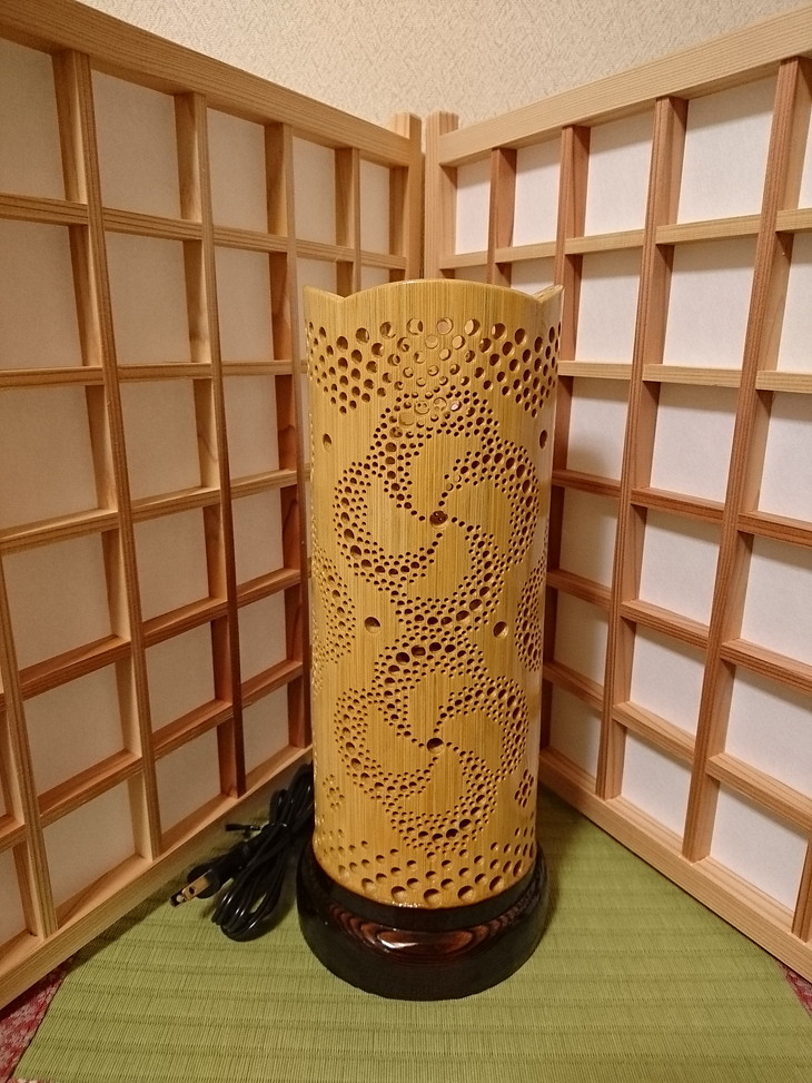 竹あかり カザグルマC-2(表皮剥ぎタイプ)／行灯 照明 間接照