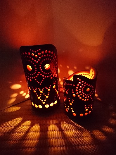 竹製キャンドルホルダー フクロウセットＦ-1 (表皮焦がしタ