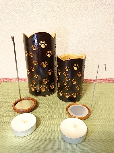 竹製キャンドルホルダー 肉球セットＮ-1 (表皮焦がしタイプ