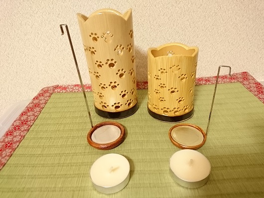 竹製キャンドルホルダー 肉球セットＮ-2 (表皮剥ぎタイプ)