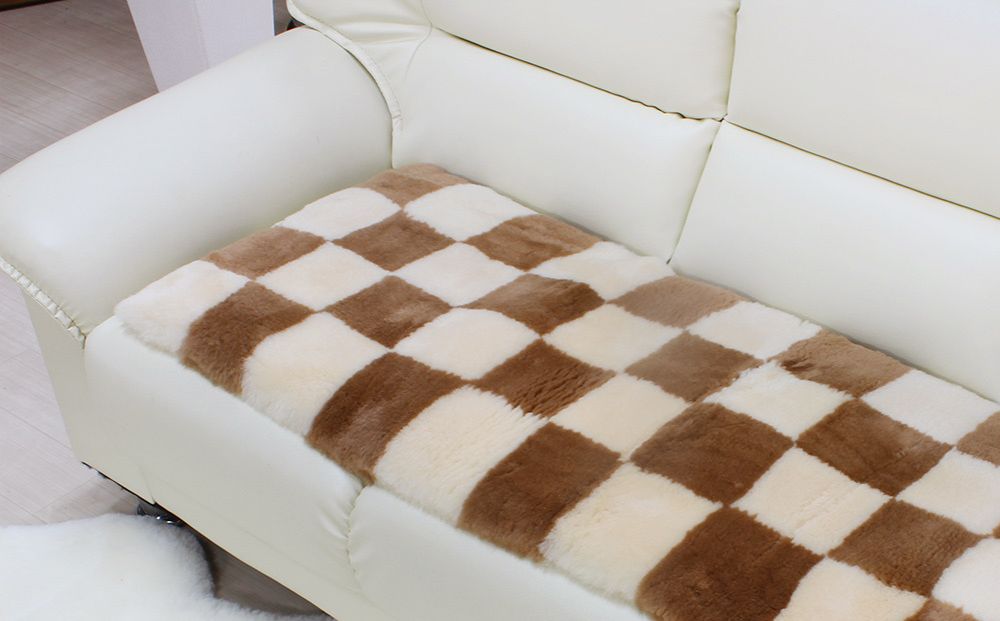 奈良 (株)マスダ製 ムートン長座布団 チェック柄 ブラウン 4