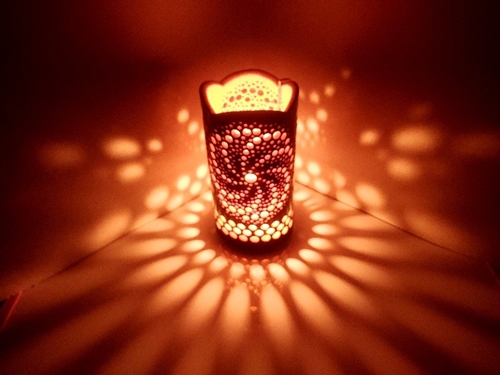 竹製キャンドルホルダー 曼荼羅Ｊ-1(表皮焦がしタイプ)／竹