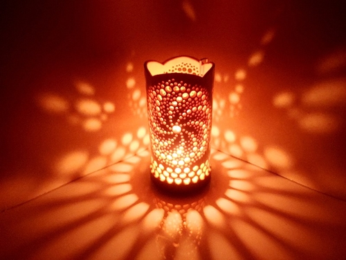 竹製キャンドルホルダー 曼荼羅Ｊ-2(表皮剥ぎタイプ)／竹あ