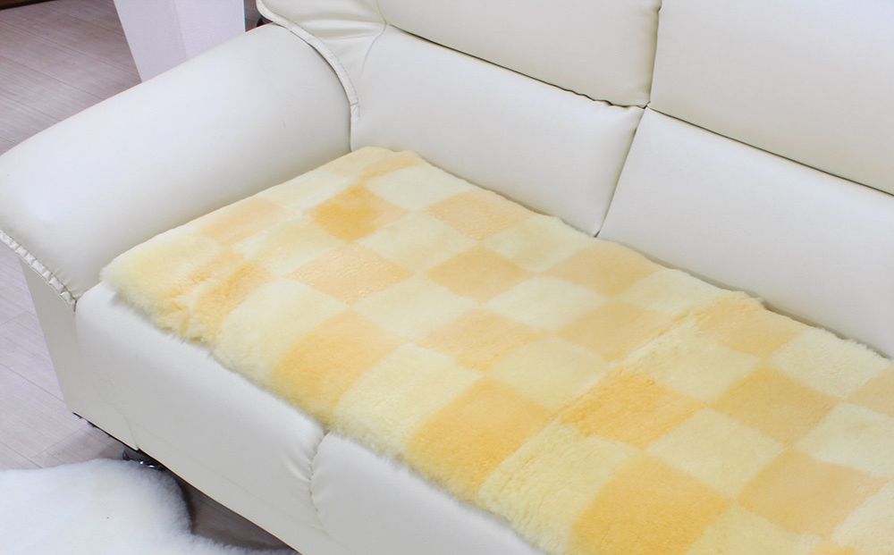 奈良 (株)マスダ製 ムートン長座布団 チェック柄 イエロー 4