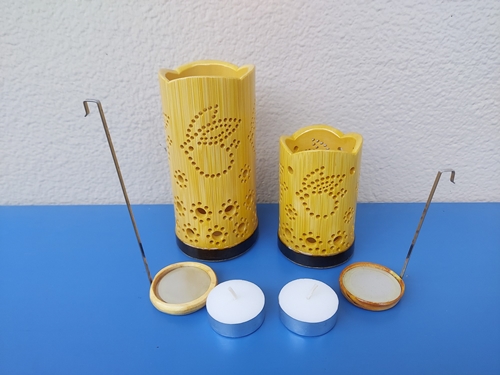 竹製キャンドル ホルダー ウサギセット ＵＷ-2 (表皮剥ぎタ