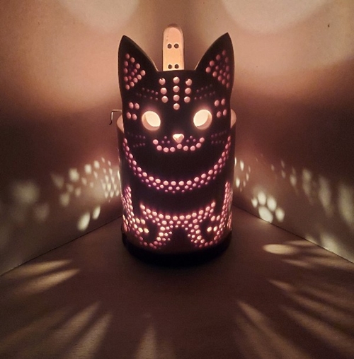 竹製キャンドルホルダー 猫 Ｋ-2 (表皮剥ぎタイプ) ／ 天然