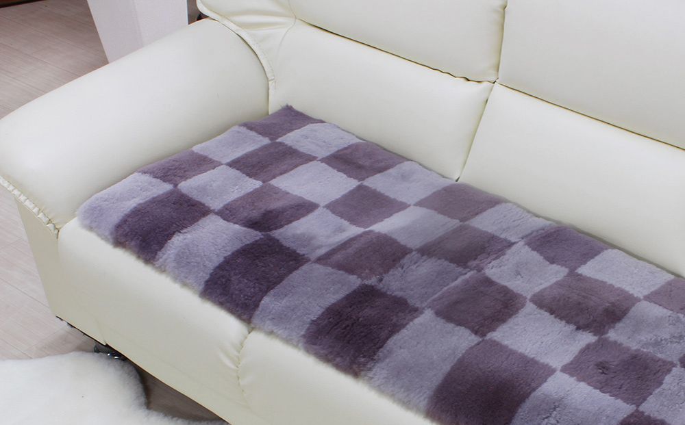 奈良 (株)マスダ製 ムートン長座布団 チェック柄 ネイビー 4