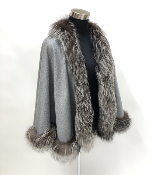 マント カシミヤ100% ライトグレー ／ 西本毛皮商店 SAGA 高級