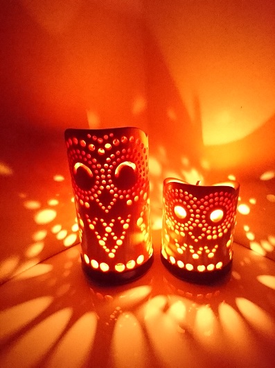 竹製キャンドルホルダー フクロウセットＦ-2 (表皮剥ぎタイ