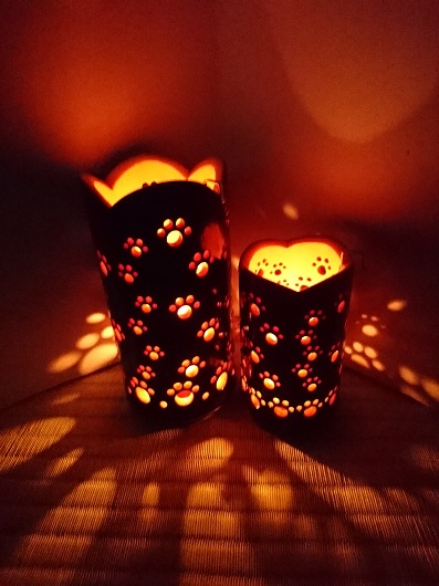 竹製キャンドルホルダー 肉球セットＮ-1 (表皮焦がしタイプ