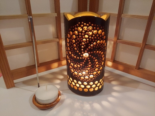 竹製キャンドルホルダー 曼荼羅Ｊ-1(表皮焦がしタイプ)／竹
