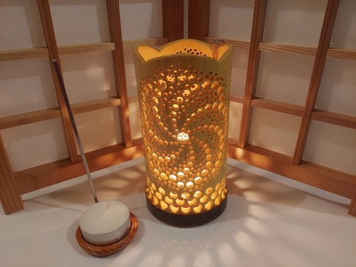 竹製キャンドルホルダー 曼荼羅Ｊ-2(表皮剥ぎタイプ)／竹あ