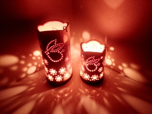 竹製キャンドル ホルダー ウサギセット ＵＷ-2 (表皮剥ぎタ