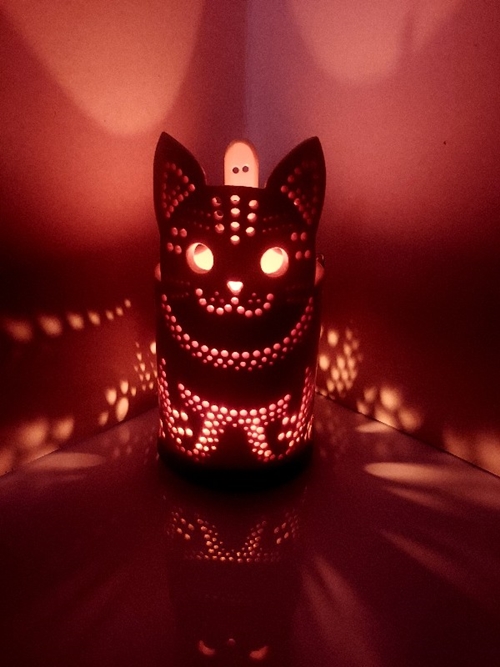 竹製キャンドルホルダー 猫 Ｋ-2 (表皮剥ぎタイプ) ／ 天然