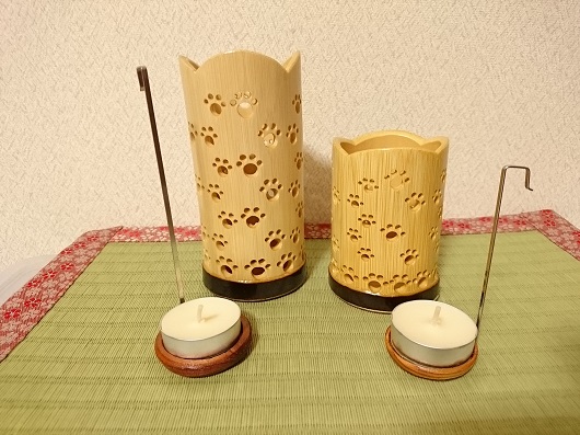 竹製キャンドルホルダー 肉球セットＮ-2 (表皮剥ぎタイプ)