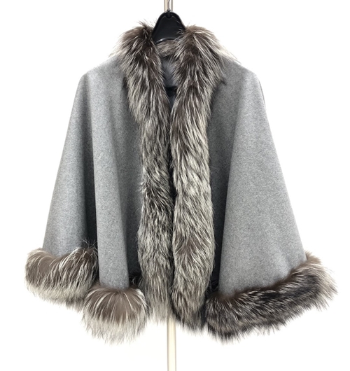 マント カシミヤ100% ライトグレー ／ 西本毛皮商店 SAGA 高級