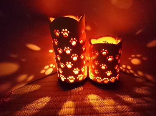 竹製キャンドルホルダー 肉球セットＮ-2 (表皮剥ぎタイプ)