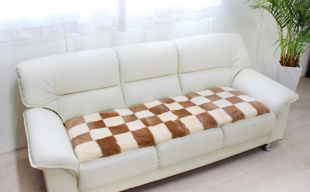 奈良 (株)マスダ製 ムートン長座布団 チェック柄 ブラウン 4