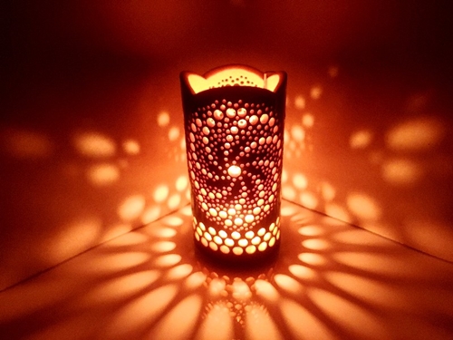 竹製キャンドルホルダー 曼荼羅Ｊ-1(表皮焦がしタイプ)／竹