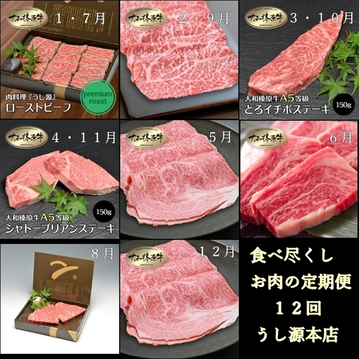 食べ尽くし 定期便 12ヶ月 大和 榛原牛 冷凍 月1 計 12回 ／ 