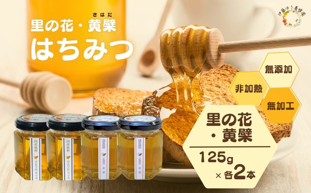 国産 純粋 はちみつ 里の花 125g 黄檗 125g (各2本)／ 蜂蜜 ハチ