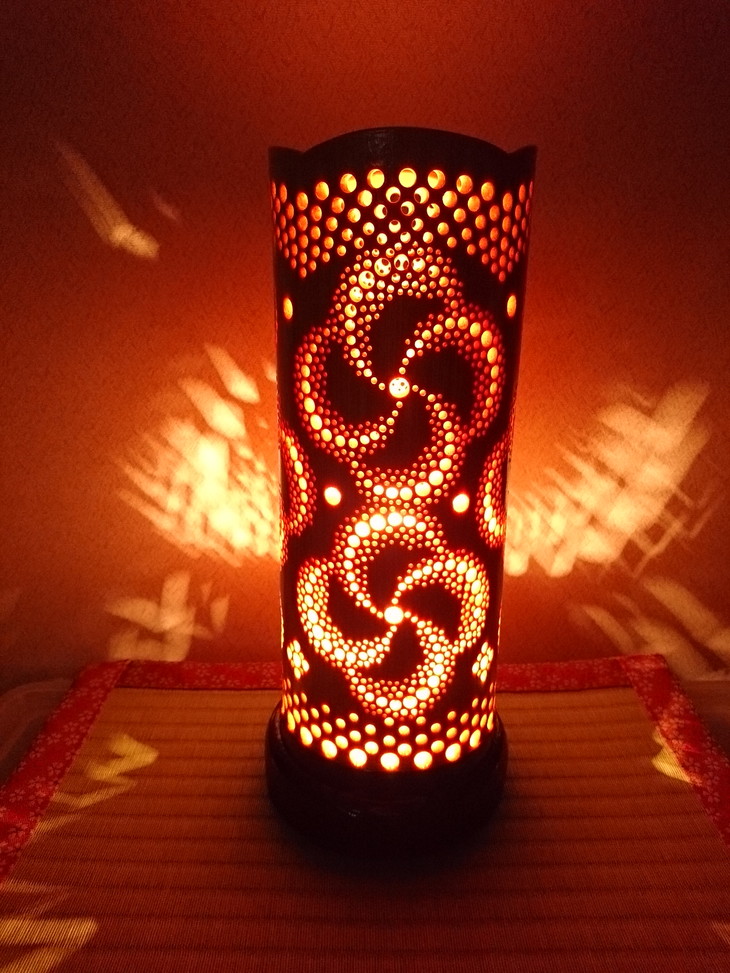 竹あかり カザグルマC-1(表皮焦がしタイプ)／行灯 照明 間接