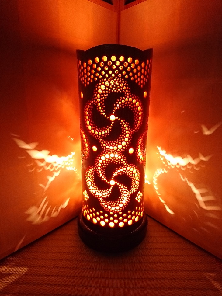 竹あかり カザグルマC-2(表皮剥ぎタイプ)／行灯 照明 間接照