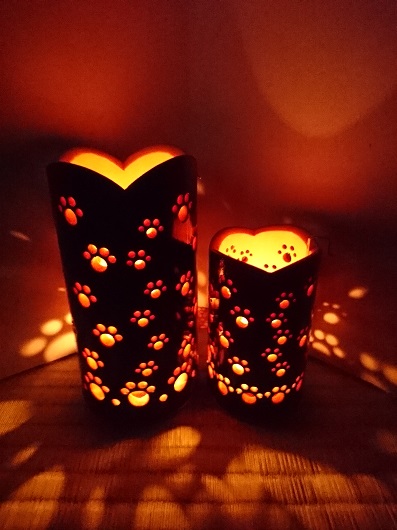 竹製キャンドルホルダー 肉球セットＮ-1 (表皮焦がしタイプ